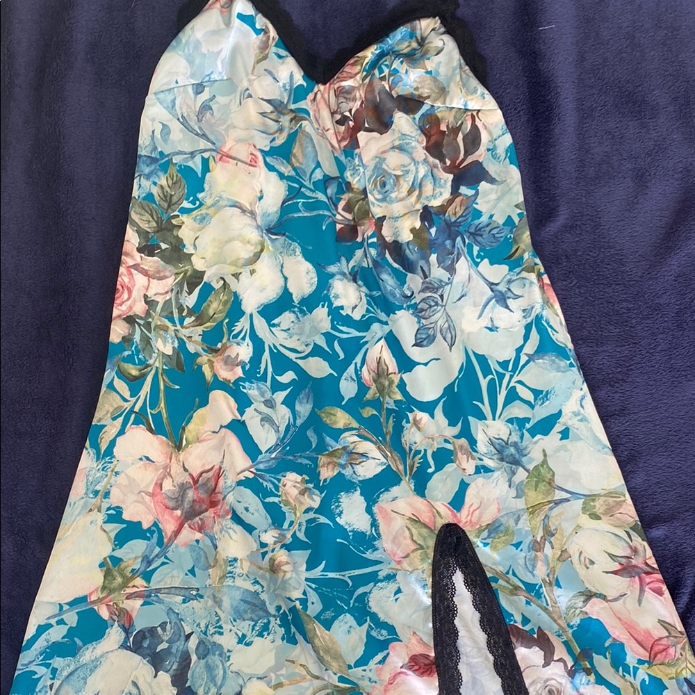 Floral Slip Dress with Lace Trim